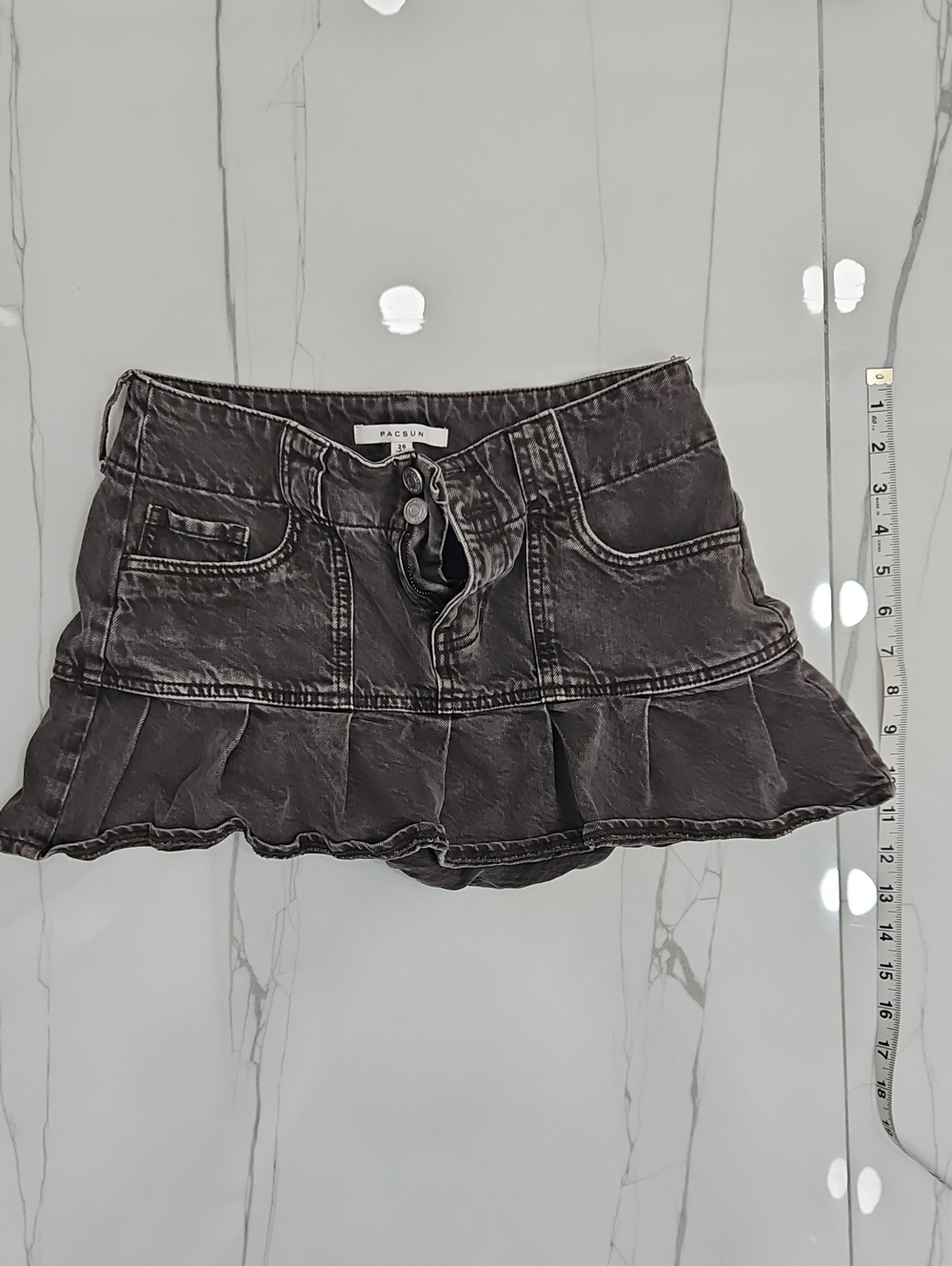 PacSun Charcoal Washed Denim Ruffle Mini Skirt